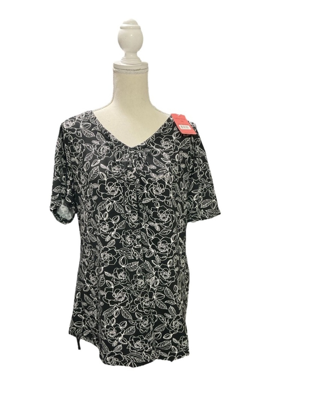 Black Floral V-Neck Short Sleeve Blouse Stretch NWT Sz 3X
